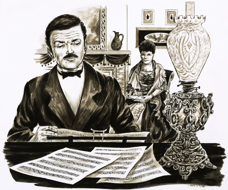 Edward Elgar oturma odasında iş başında by English School