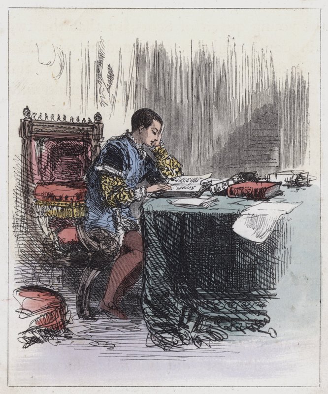 Edward VI, Çalışmalarında (renkli gravür) by English School