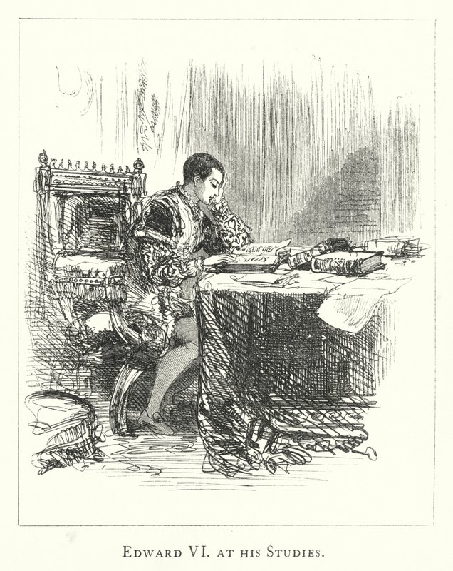 Edward VI, Çalışmalarında (gravür) by English School