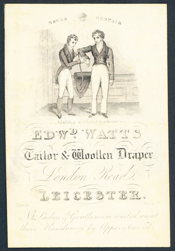Edward Watts, terzi ve yünlü kumaşçı, ticari kart by English School
