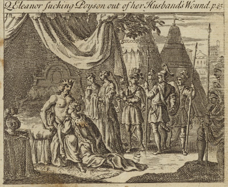 Kastilyalı Eleanor, İngiltere Kralı I. Edward'ın Kraliçe Eşi, kocasının yarasından zehir emerken, 1272 Acre'de bir suikast girişiminde bulundu. by English School