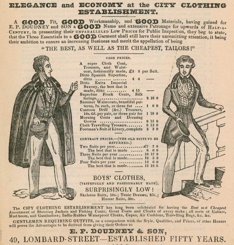 Şehir Giyim İşletmesinde Şıklık ve Ekonomi; EP Doudney & Son, 49 Lombard Street, Londra by English School