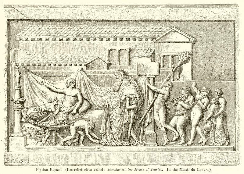 Elysian yemeği. (Kısa Rölyef Sıklıkla Adlandırılır: Bacchus, Icarius Evi