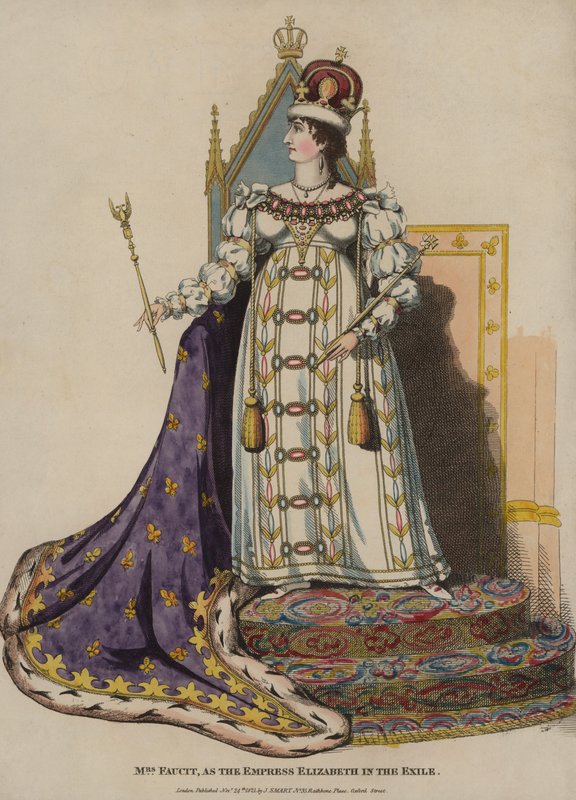 İngiliz aktris Harriet Faucit Sürgündeki İmparatoriçe Elizabeth rolünde (renkli gravür) by English School