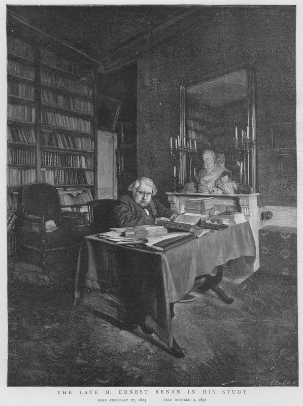 Ernest Renan, Fransız filozof ve din tarihçisi, çalışmasında (lito) by English School
