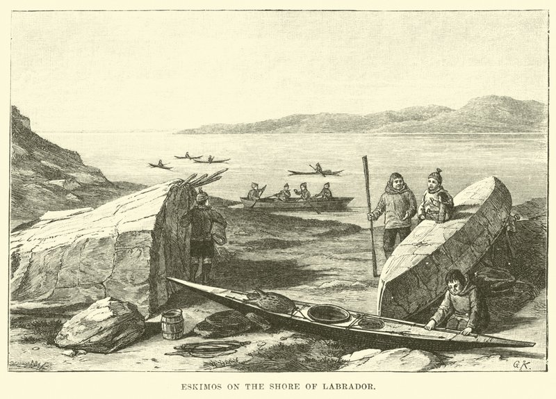 Labrador kıyısında Eskimolar by English School
