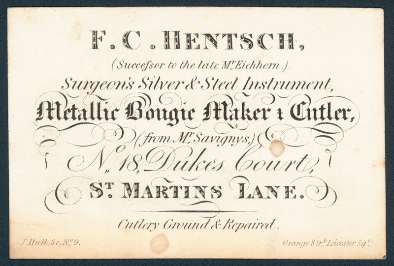 F C Hentsch, cerrahlar gümüş ve çelik alet by English School