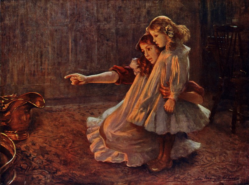 Alevlerdeki Yüzler: ateşe bakan kadın ve çocuk (renkli taş) by English School