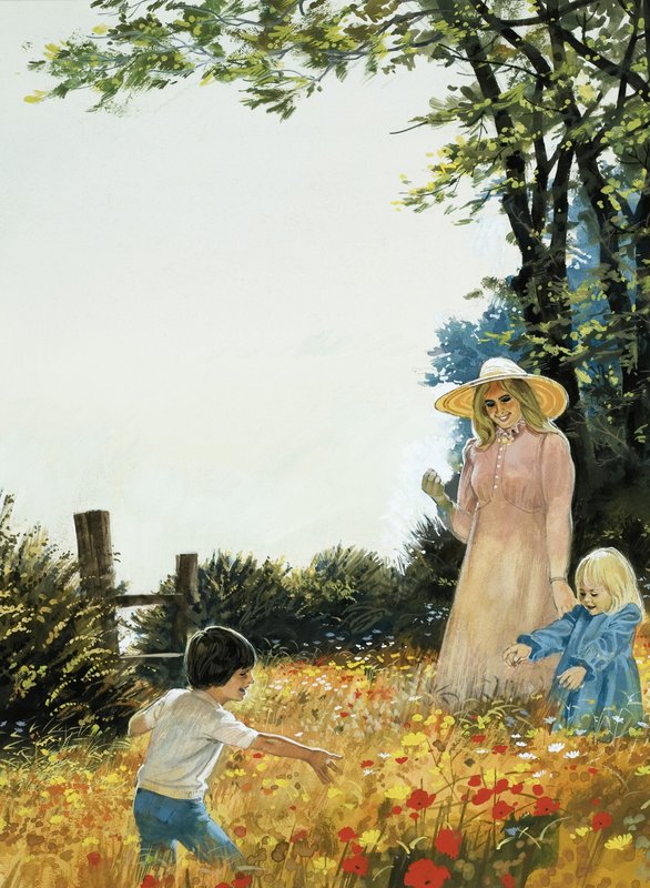 aile, içinde, çiçekli alan by English School