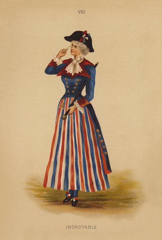 Süslü elbise kıyafetleri: Incroyable (renkli litho) by English School