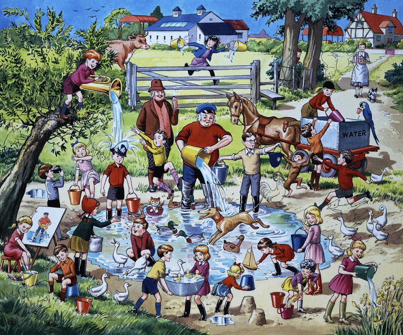 Farming scene (with hidden animals) by English School