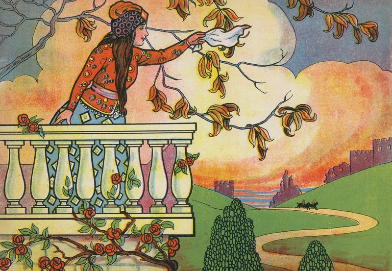 Fatima kardeşlerinin dikkatini çekmek için el sallıyor (renkli taş baskı) by English School