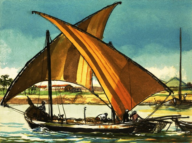 Nil Nehri üzerinde Felucca tekneleri by English School