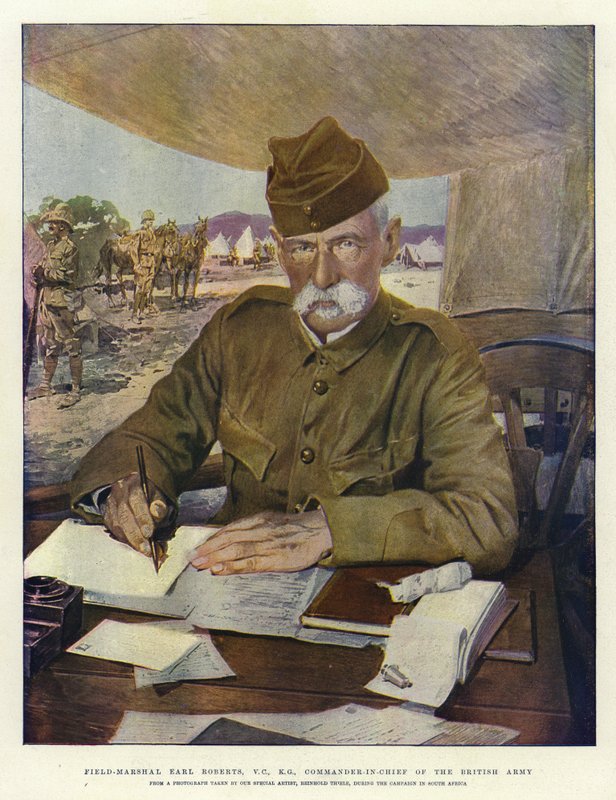 Mareşal Earl Roberts, VC, KG, İngiliz Ordusu Başkomutanı (renkli taş baskı) by English School