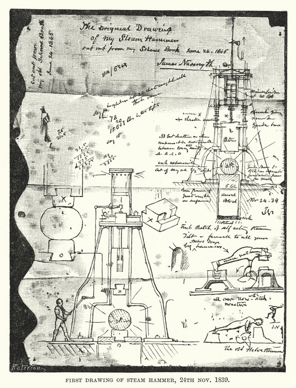 Buharlı Çekiç İlk Çizimi, 24 Kasım 1839 (gravür) by English School