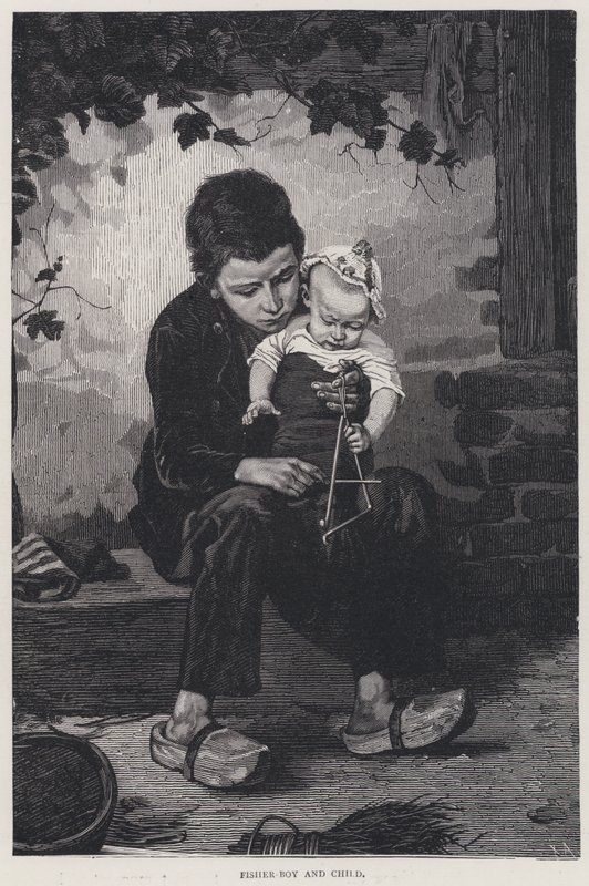 Fisher Boy ve Çocuk (gravür) by English School