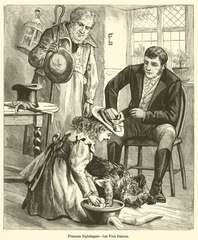 Florence Nightingale, İlk Hastası (gravür) by English School