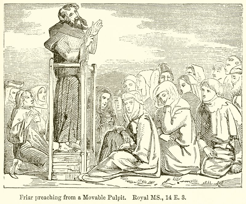 Hareketli Minberden vaaz veren keşiş. Kraliyet MS., 14 E. 3 by English School