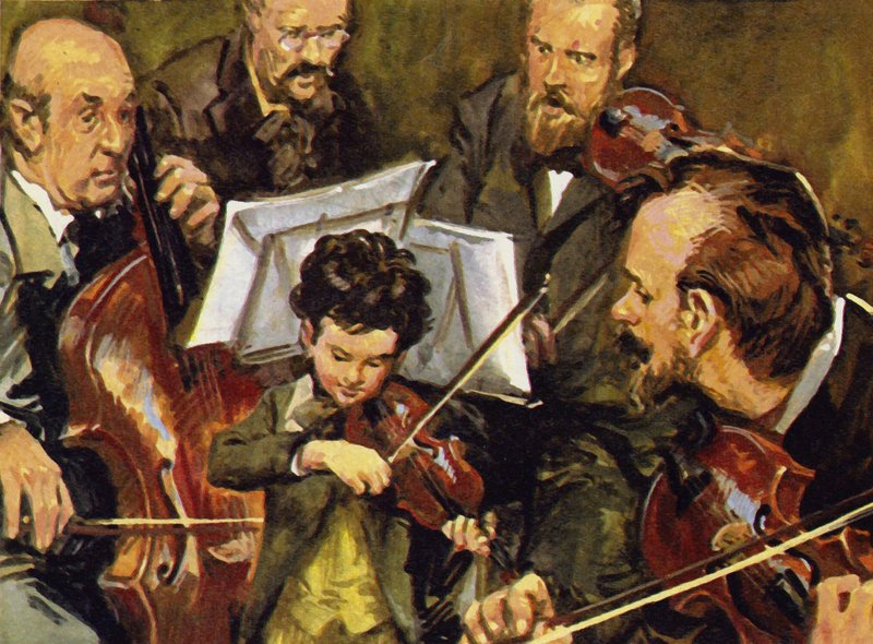 Fritz babasının kuartetiyle minyatür bir keman çalardı. by English School