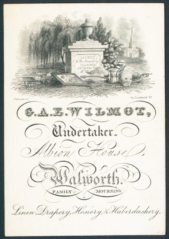 G A E Wilmot, cenaze levazımatçısı, ticaret kartı by English School