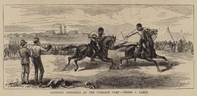 Curragh Kampında Garnizon Atletizm, Kılıç v Lance (gravür) by English School