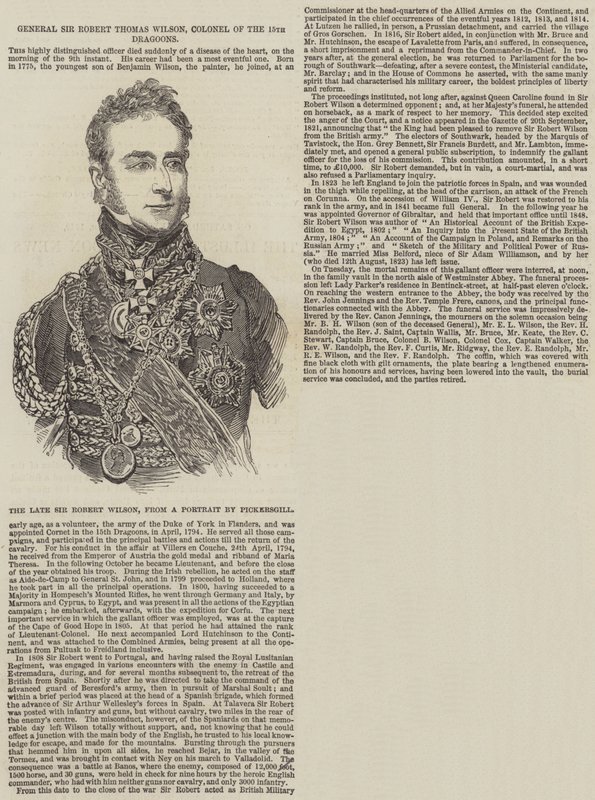 General Sir Robert Thomas Wilson, 15. Süvari Albayı (gravür) by English School