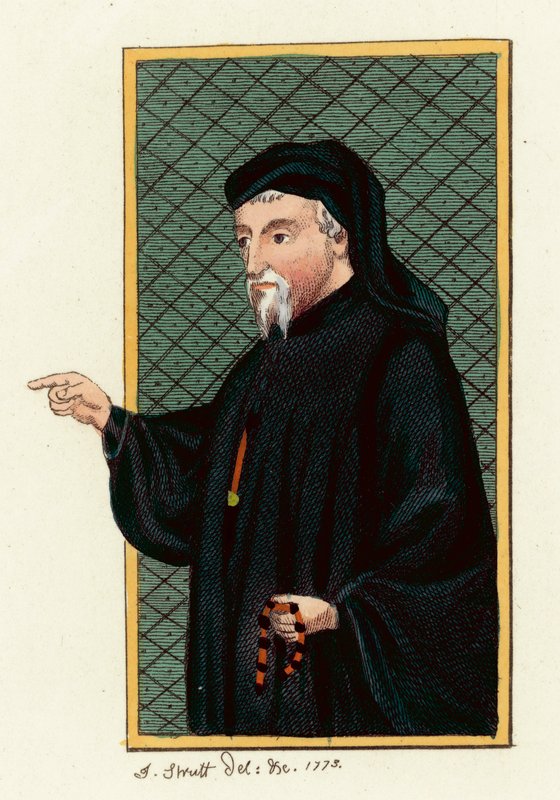 Geoffrey Chaucer (renkli gravür) by English School