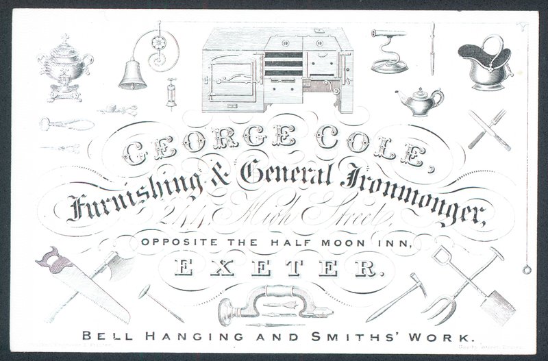 George Cole, mobilya ve genel hırdavatçı, ticaret kartı by English School