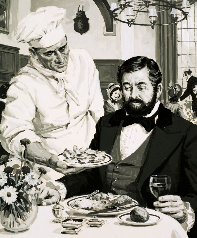 Patates gevreğinin mucidi George Crum, kreasyonunu sunuyor by English School