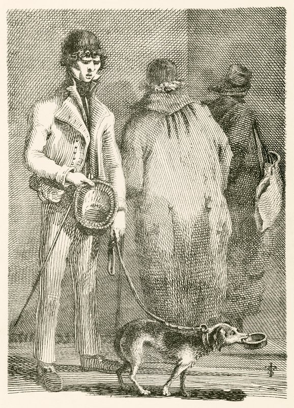Ünlü kör dilenci George Dyball ve köpeği Nelson by English School