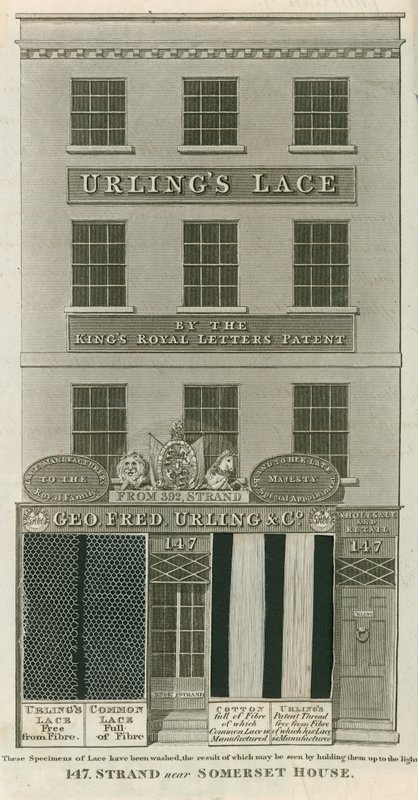 George Frederick Urling & Co, dantel satıcıları, 147 Strand, Somerset House yakınında, Londra by English School