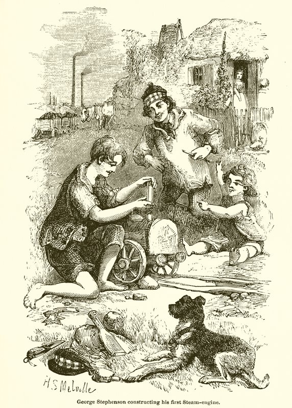 George Stephenson ilk Buhar motorunu inşa ediyor by English School