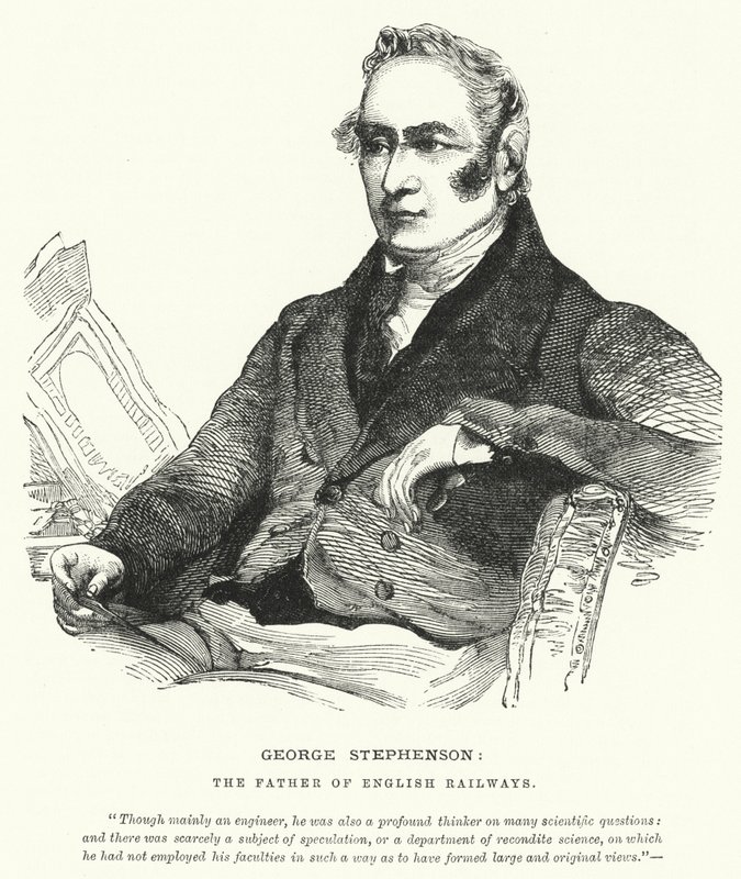 George Stephenson, İngiliz Demiryollarının Babası (gravür) by English School