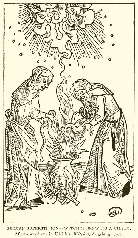 Alman batıl inancı - Büyü yapan cadılar. Ulrichs Witches, Augsburg, 1508