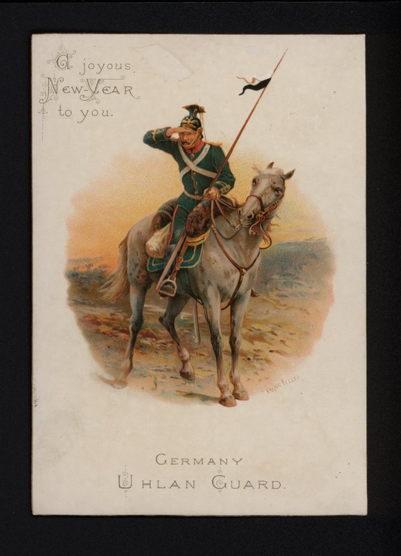 Alman uhlan, Yeni Yıl tebrik kartı, 19. yüzyılın sonu veya 20. yüzyılın başı (chromolitho) by English School