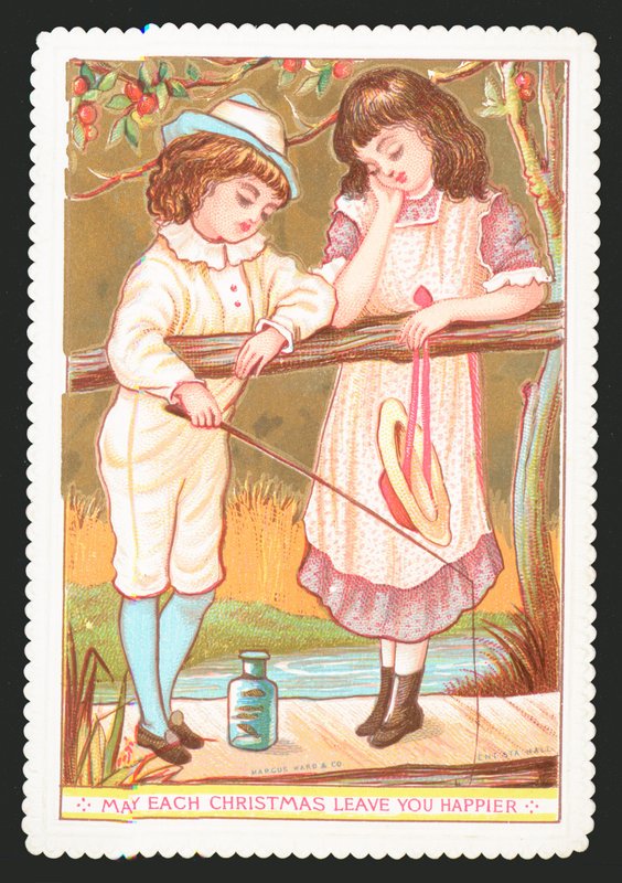 Kız ve erkek çubuk, Noel kartı ile balık tutma by English School