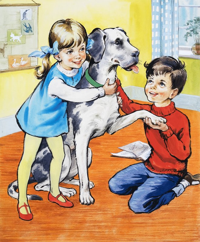köpek ile kız ve erkek by English School