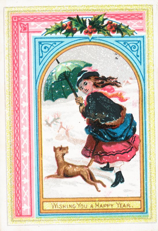 Karda koşan kız ve köpek, Yeni Yıl Kartı by English School