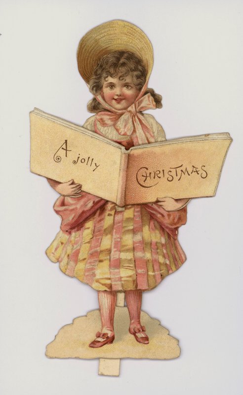 Kitap tutan kız: Noel kartı (kromolito) by English School