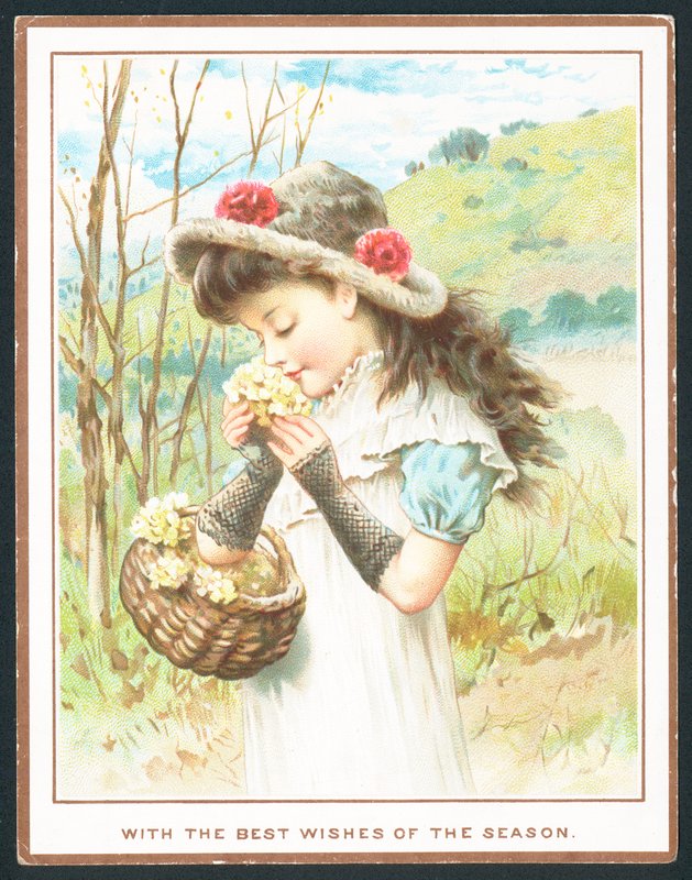 Sepetten çiçek kokan kız, Noel kartı by English School