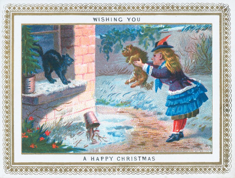 Kız köpek, Noel kartı ile kedi alay by English School