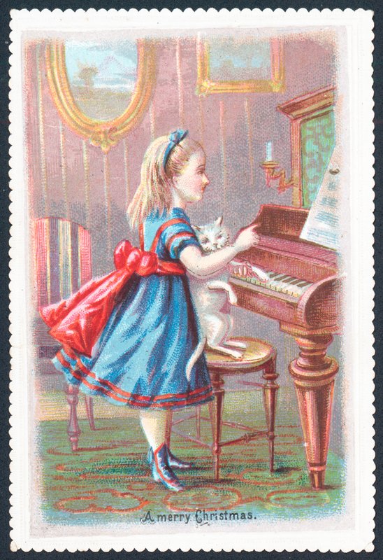 Piyanoda duran kedili kız, Noel kartı by English School