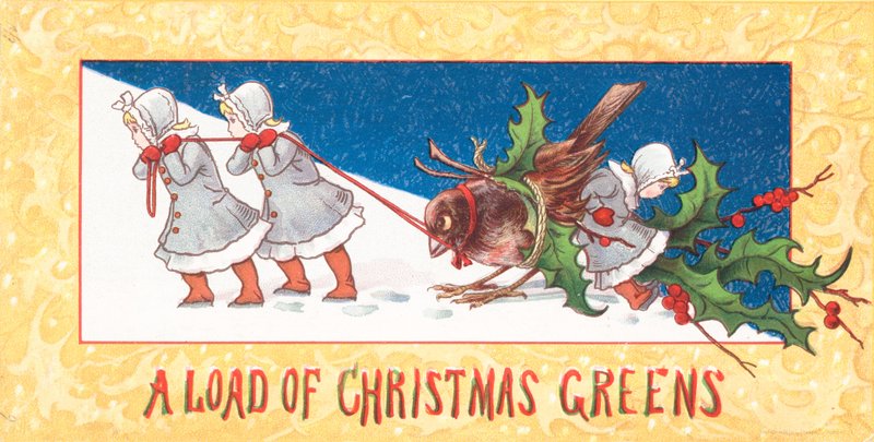 Karda kuş yukarı çeken kızlar, Noel Kartı by English School