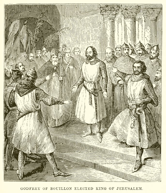 Godfrey of Bouillon Kudüs Kralı Seçildi by English School