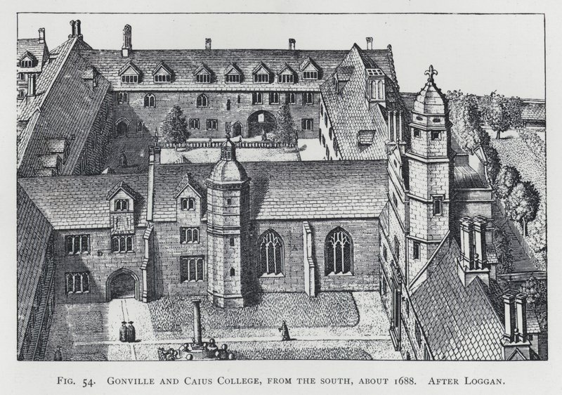 Gonville ve Caius Koleji, güneyden, yaklaşık 1688, Loggan