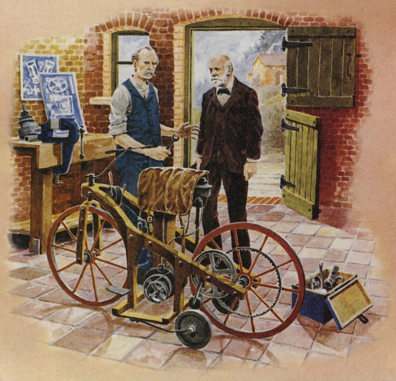 Gottlieb Daimler ve arkadaşı Wilhelm Maybach by English School