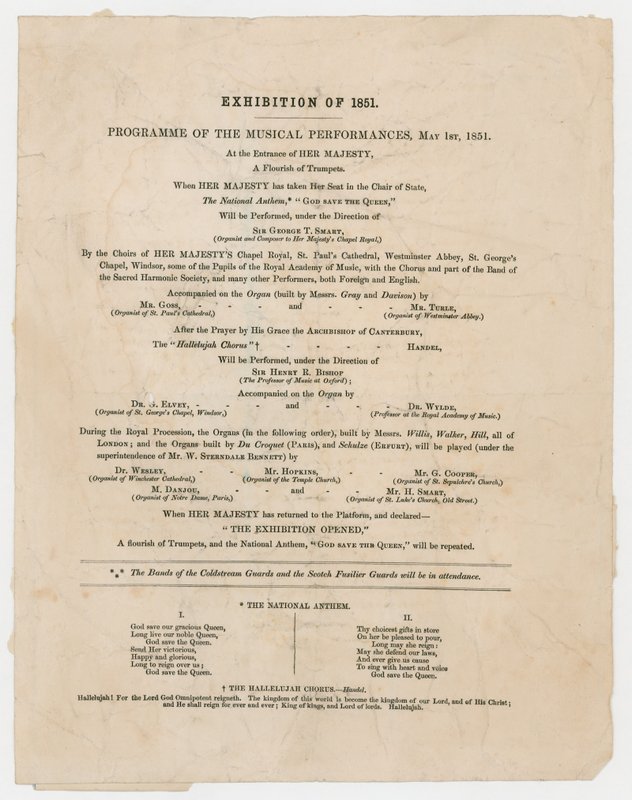 1851 Büyük Sergisi. Müzik Gösterileri Programı, 1 Mayıs 1851 by English School
