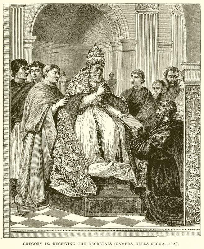 Gregory IX, Kararnameleri alıyor (Camera Della Segnatura) by English School