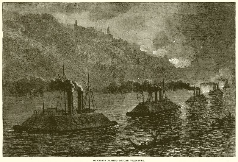 Vicksburg önünden geçen gambotlar by English School