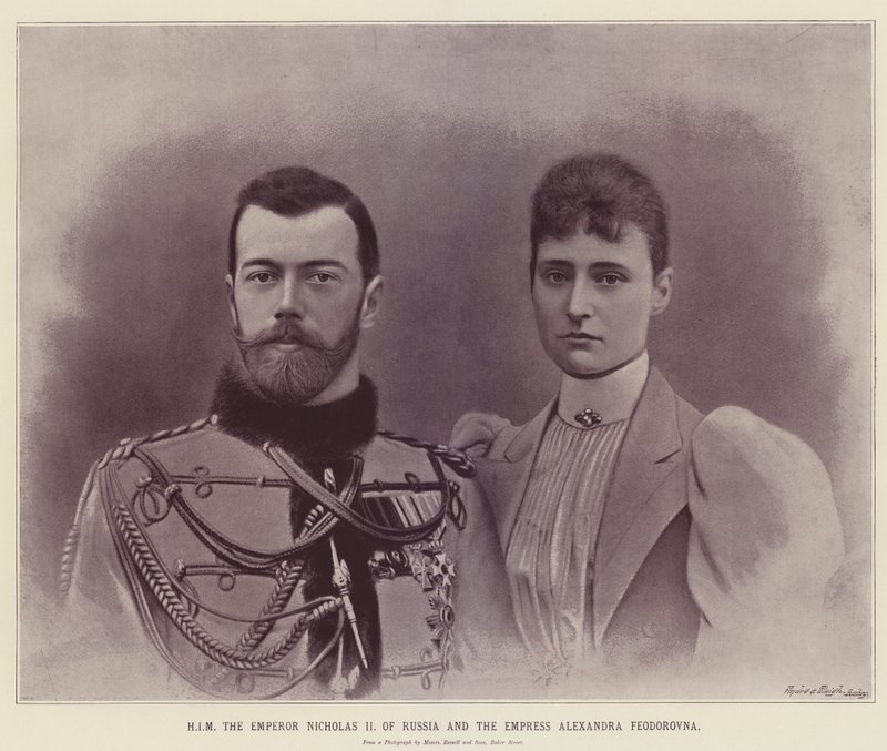 Rusya İmparatoru Nicholas II ve İmparatoriçe Alexandra Feodorovna (renkli taş baskı) by English School